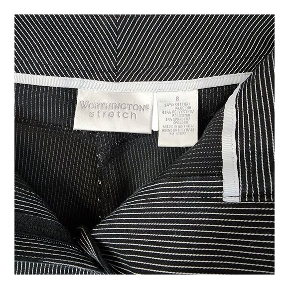 Worthington Women's Stretch Pants Flat Front Ankle Length Size 8 Black Striped - Picture 9 of 10